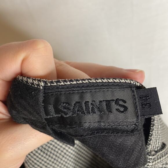 All Saints Women’s puppy tooth wool linen blend trousers 34 cuffed suit pants - Picture 4 of 6